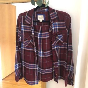 Maroon Plaid Flannel Button Down